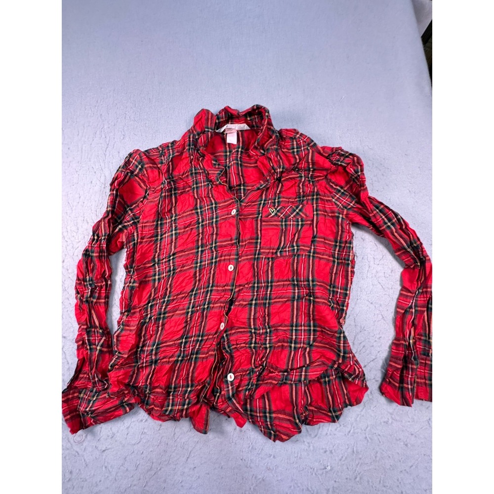 Victoria's Secret Flannel Shirt Womens Small Red Plaid Chest Pocket Button Front